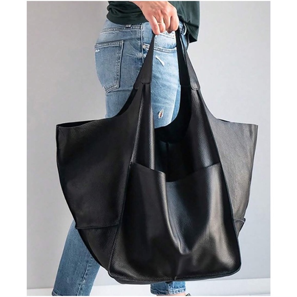 Handbags - Luxe Vegan Leather Minimalist Oversized Tote Bag